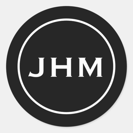 Sticker Rond Initiales de monogramme noir et blanc classique (Devant)