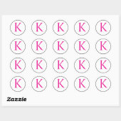 Sticker Rond Initiales de monogramme Rose Noir Blanc Simple Min (Feuille)