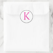 Sticker Rond Initiales de monogramme Rose Noir Blanc Simple Min (Sac)