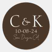 Sticker Rond Initiales de monogramme sur mariage au chocolat br (Devant)
