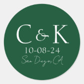 Sticker Rond Initiales de monogramme sur Mariage vert forestier (Devant)