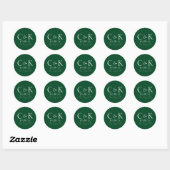Sticker Rond Initiales de monogramme sur mariage vert forêt (Feuille)