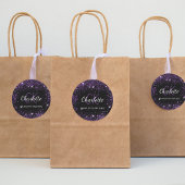 Sticker Rond Initiales de nom en paillettes violettes noires