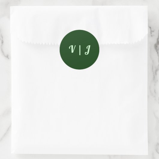 Sticker Rond Initiales du couple sur petit vert foncé (Sac)