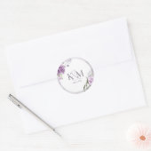 Sticker Rond Initiales du Mariage d'étincelle florale Mauve ID8 (Enveloppe)