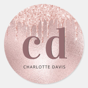 Sticker Rond Initiales du monogramme de parties scintillant en 