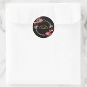 Sticker Rond Initiales du monogramme floral bordeaux noir (Sac)