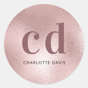 Sticker Rond initiales du monogramme or rose