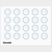 Sticker Rond Initiales élégantes en damas bleu (Feuille)