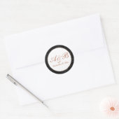Sticker Rond Initiales en écriture cuivrée & Date sur faux marb (Enveloppe)
