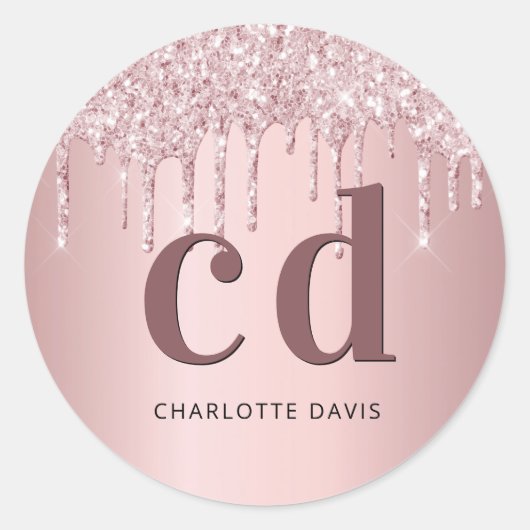 Sticker Rond Initiales en monogramme rose gouttes de parties sc (Devant)