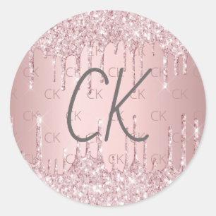 Sticker Rond Initiales en monogramme rose parties scintillant r