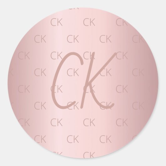 Sticker Rond Initiales en monogramme rose rose poussiéreux (Devant)