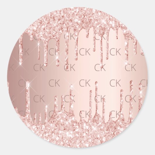 Sticker Rond Initiales en or rose monogramme parties scintillan (Devant)