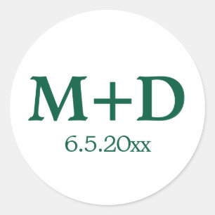 Sticker Rond Initiales et date minimalistes des couples verts