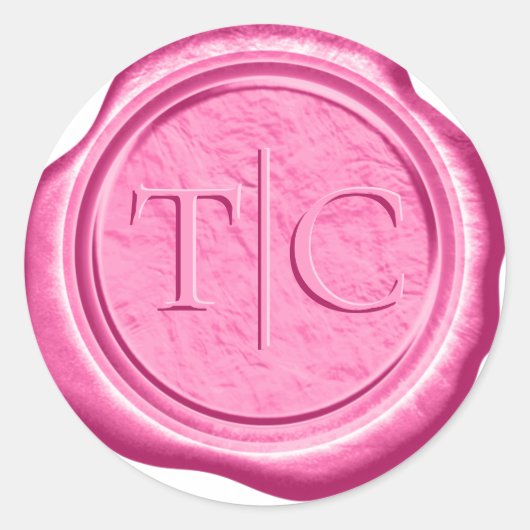Sticker Rond Initiales Faux Mariage de cire Fuchsia ID954 (Devant)