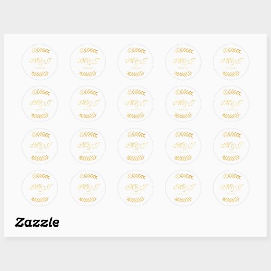 Sticker Rond Initiales Feuilles mariages chaudes avec date (Feuille)