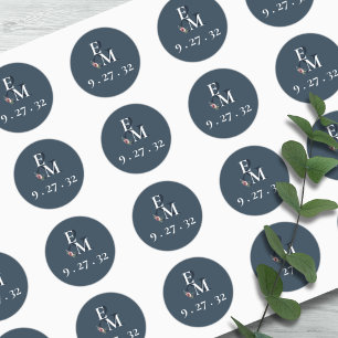 Sticker Rond Initiales florale modernes en Bourgogne