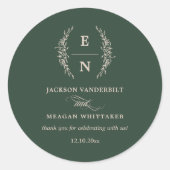 Sticker Rond Initiales florales empilées Monogramme Mariage (Devant)