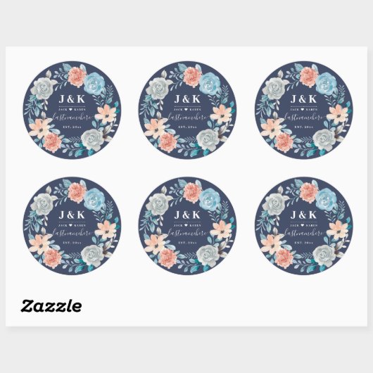 Sticker Rond Initiales Florales Monogrammes Nom de famille pers (Feuille)