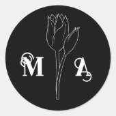 Sticker Rond Initiales florales noires et blanches chic (Devant)
