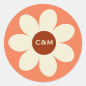 Sticker Rond Initiales Mariages à fleur de marguerite rétro (Devant)