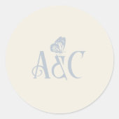 Sticker Rond Initiales mariages avec crème papillon et bleu (Devant)
