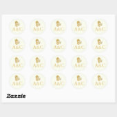 Sticker Rond Initiales mariages avec crème papillon et or (Feuille)