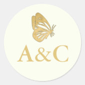 Sticker Rond Initiales mariages avec crème papillon et or (Devant)