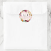 Sticker Rond Initiales mariages Blush Bourgogne Floral Wreath (Sac)