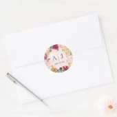 Sticker Rond Initiales mariages Blush Bourgogne Floral Wreath (Enveloppe)