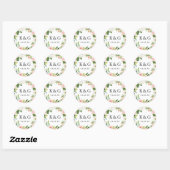 Sticker Rond Initiales mariages Fleurs Roses Vides (Feuille)