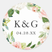 Sticker Rond Initiales mariages Fleurs Roses Vides (Devant)