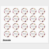 Sticker Rond Initiales mariages Plum violet Blush Floral Wreath (Feuille)