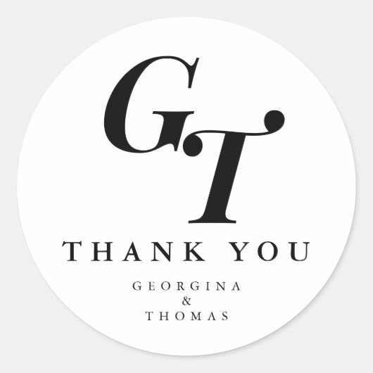 Sticker Rond Initiales minimales | Moderne Elegant Chic Mariage (Devant)