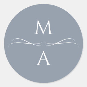 Sticker Rond Initiales minimalistes modernes simples Dusty Blue