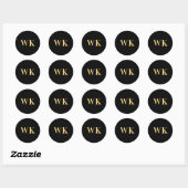Sticker Rond Initiales minimaux Monogrammes modernes Noir Or (Feuille)