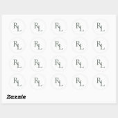 Sticker Rond Initiales minimes en deux Mariages vert et blanc (Feuille)