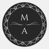 Sticker Rond Initiales minimes en mandala noir et blanc (Devant)