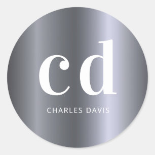 Sticker Rond Initiales monogramme argent minimaliste moderne