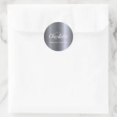 Sticker Rond Initiales monogramme argent script minimaliste (Sac)