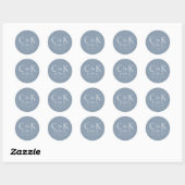 Sticker Rond Initiales Monogrammes Mariage bleu poussiéreux (Feuille)