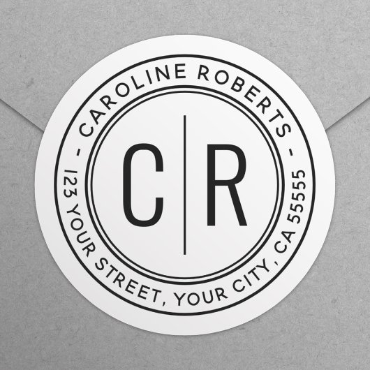 Sticker Rond Initiales monogrammes modernes adresse de retour b