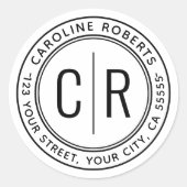 Sticker Rond Initiales monogrammes modernes adresse de retour b (Devant)