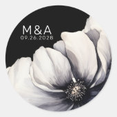 Sticker Rond Initiales Monogrammes modernes Mariage noir (Devant)