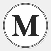 Sticker Rond Initiales monogrammes simples noir et blanc (Devant)