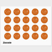 Sticker Rond Initiales Monogrammes sur Mariage orange brûlé (Feuille)