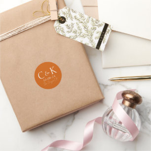 Sticker Rond Initiales Monogrammes sur Mariage orange brûlé