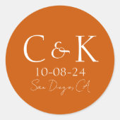 Sticker Rond Initiales Monogrammes sur Mariage orange brûlé (Devant)