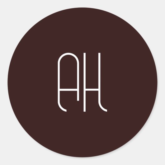 Sticker Rond Initiales personnalisées marron foncé et blanc sim (Devant)